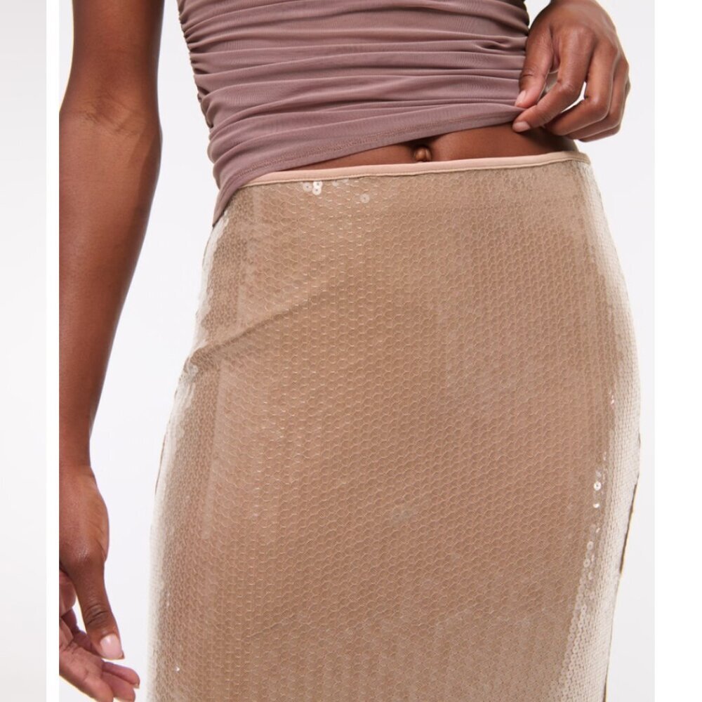 Abercrombie Champagne Tan Sequin Maxi Skirt NWT Rare Euro Exclusive Boho Luxe SP - Picture 9 of 15